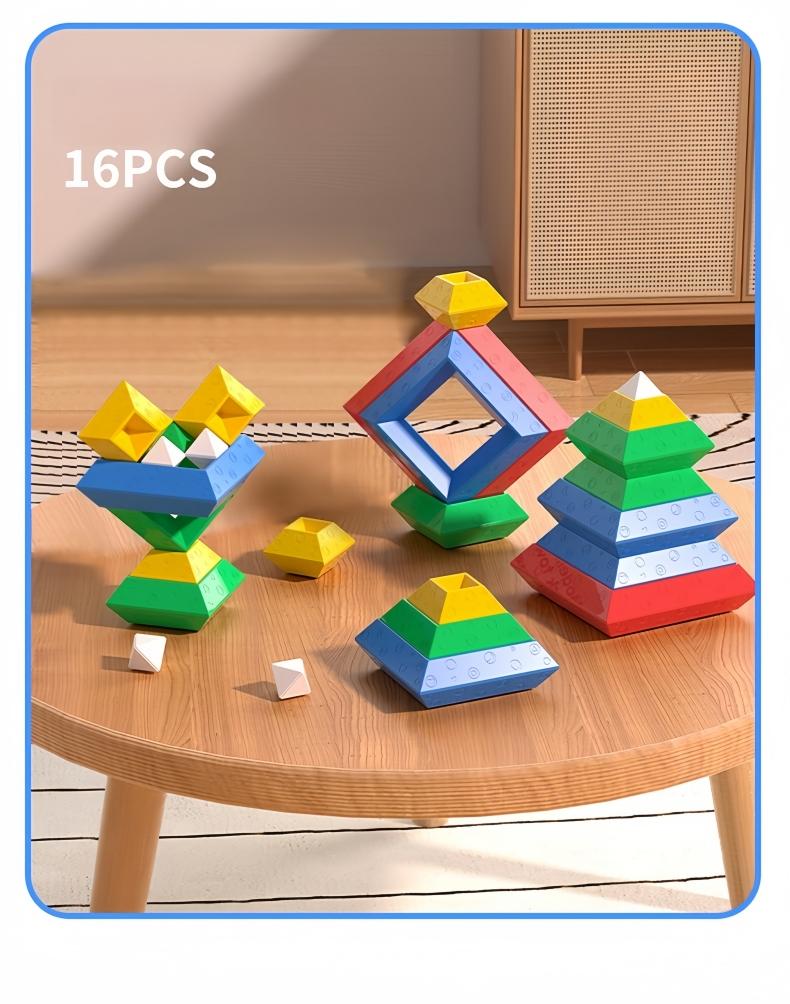 16PCS Pyramid  Building Blocks Assembly Puzzle Toys Intellectual Development Brain Teasers Stacker Toy Magic Tower