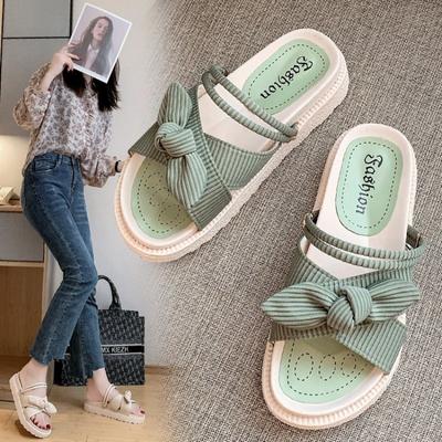 Lady Summer Slippers Thick Platform Flat Sandals with Butterfly-Knot Summer Flip Flops Sandals Women