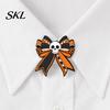 Thickened Metal Brooch Pin, Enamel Skull Bow Design Brooch, Halloween Style Snap-On Bright Color Pin Badge for Backpacks Collars Hats Holiday
