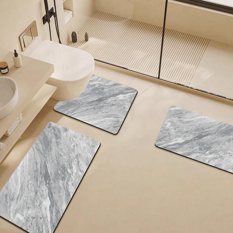 Stone Textured Printed Toilet Cushion Diatom Mud Bathroom Floor Mat Quick Drying Anti Slip Shower Pad Modern Home Decoration Bathroom Accessories