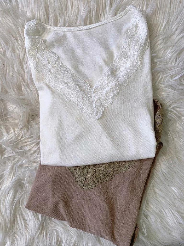 Chic Lace Splicing Slim-Fit Long-Sleeve Base Layer Top for Autumn/Winter