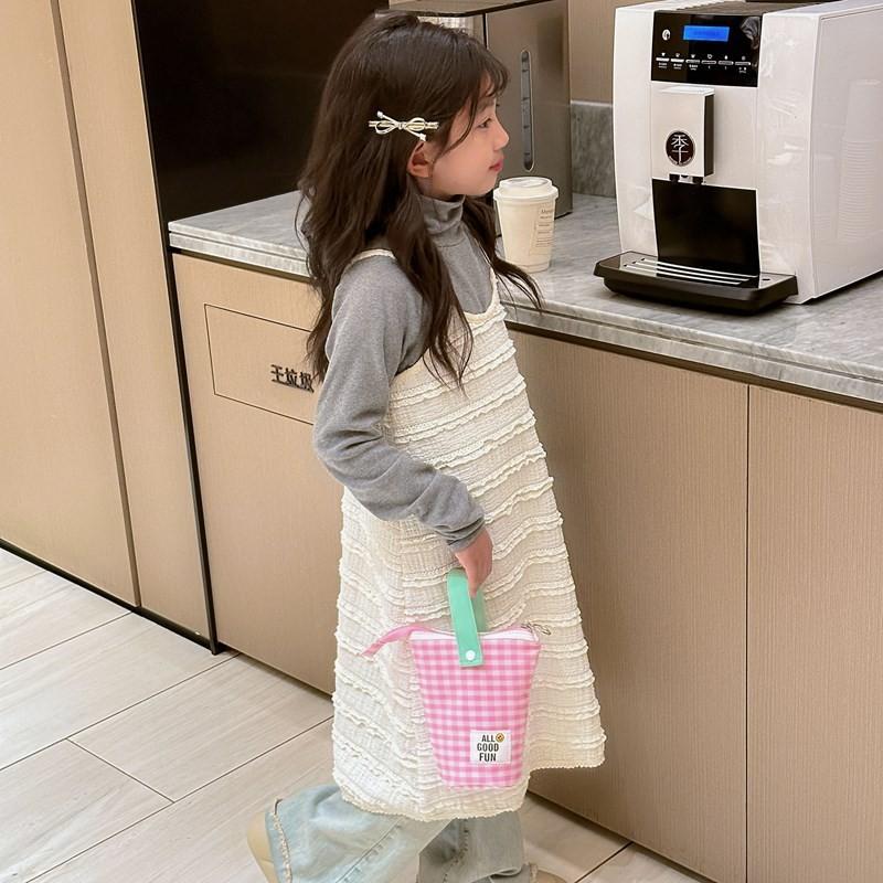 Trendy Japanese Style Unisex Kids Shoulder Bag With Cute Plaid Design For School Supplies