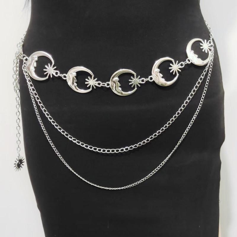 1Pc Multilayer Women  Belt Hip High Waist Chain Sun Metal Belts