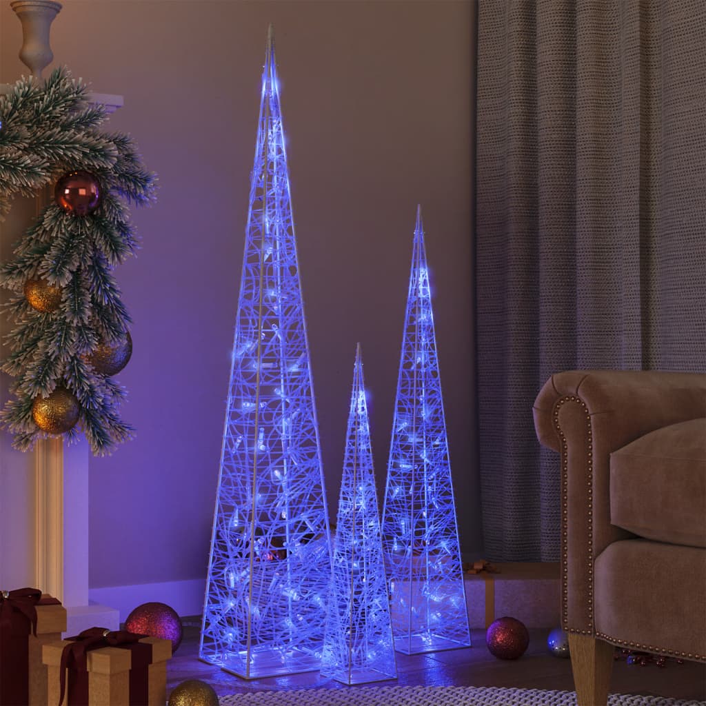 Vidaxl Zestaw Stożków Dekoracyjnych, Niebieski, Led, 60/90/120 Cm