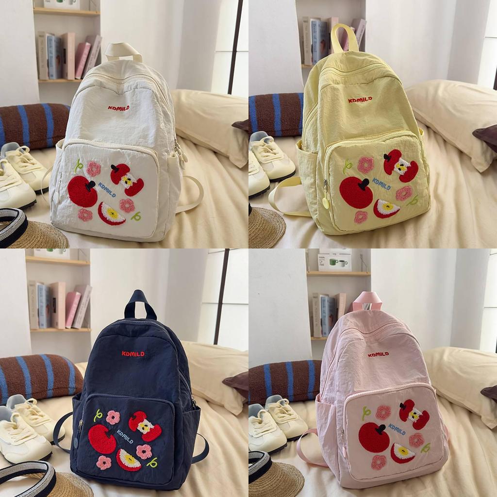 Fruit Pattern Nylon Backpack For Girls With Apple Print And Zipper Design