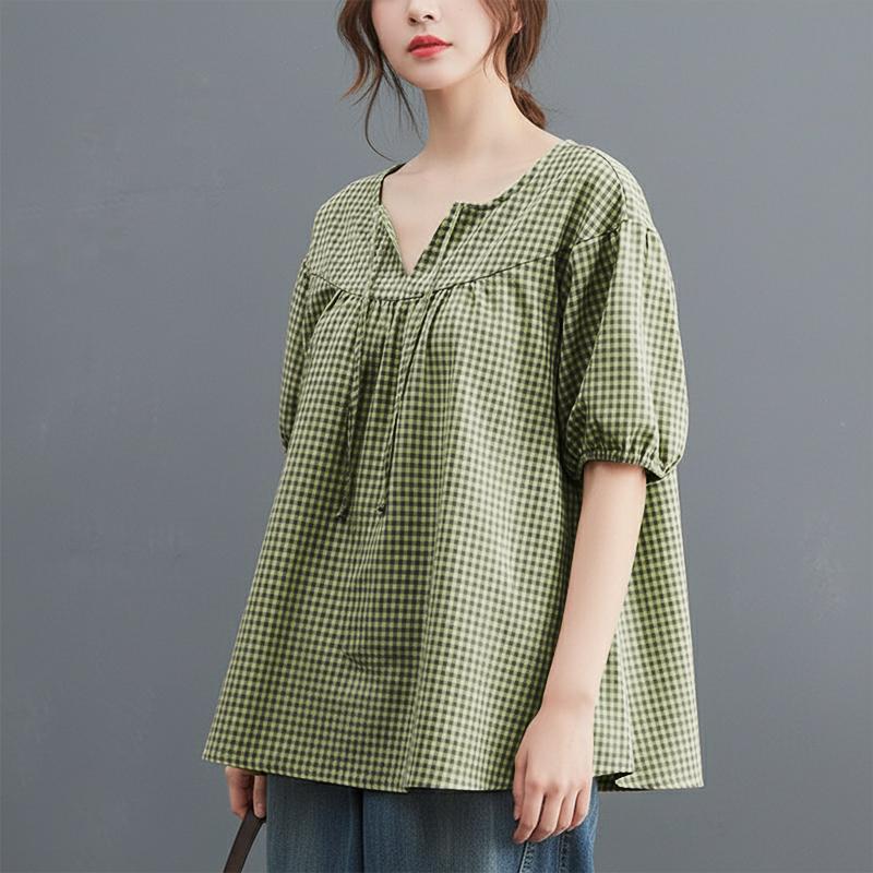 

ZANZEA Женская повседневная блузка в клетку с круглым вырезом и рукавом 3/4 S жёлтый