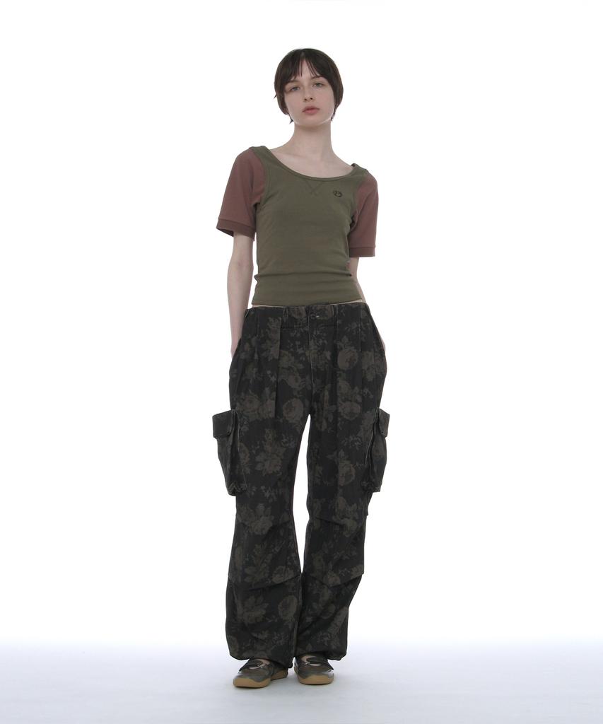 PARTIMENTO WOMEN Scoop Neck Bat Sleeve Top_Khaki Green