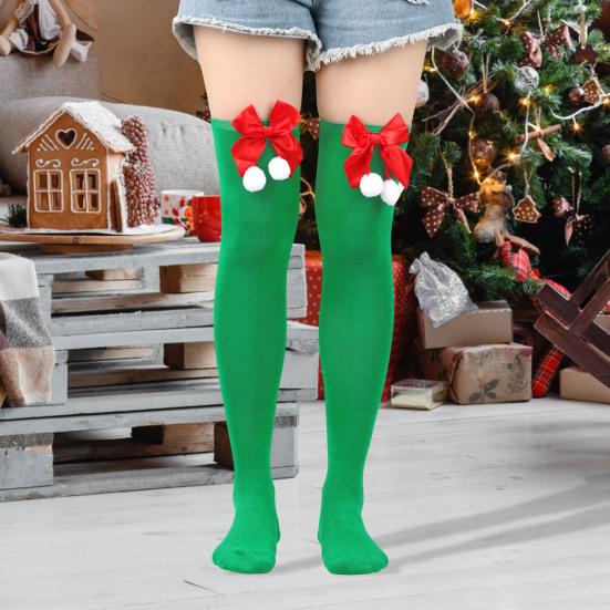 1 Pair Christmas Stockings Colorblock Striped Retro Bright Color Bow Decor Anti-slip Skinny Performances