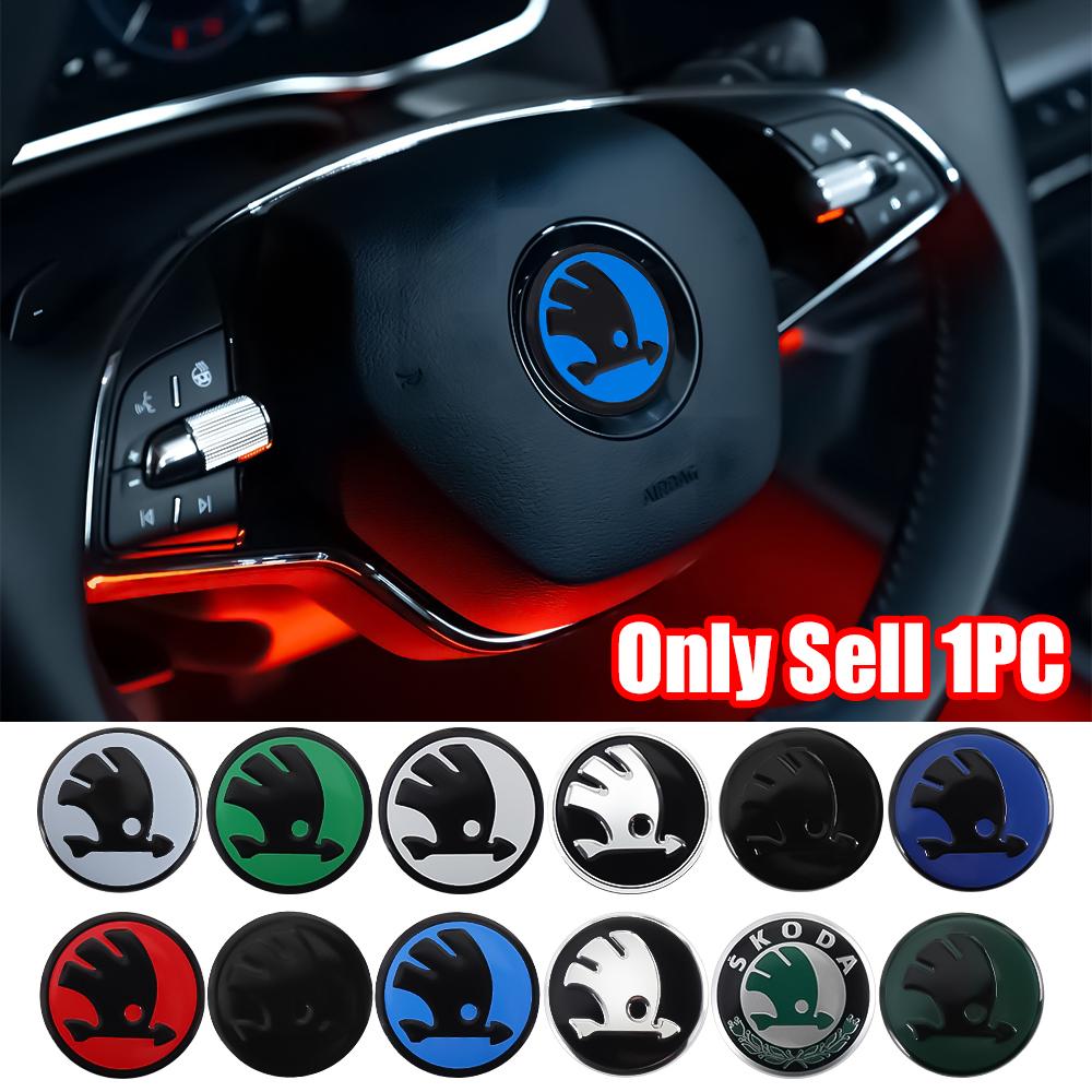 43MM 44MM 3D Aluminum Car Steering Wheel Emblem Cover Sticker For Skoda Rapid Fabia Octavia Roomster Yeti Superb Citigo Felicia