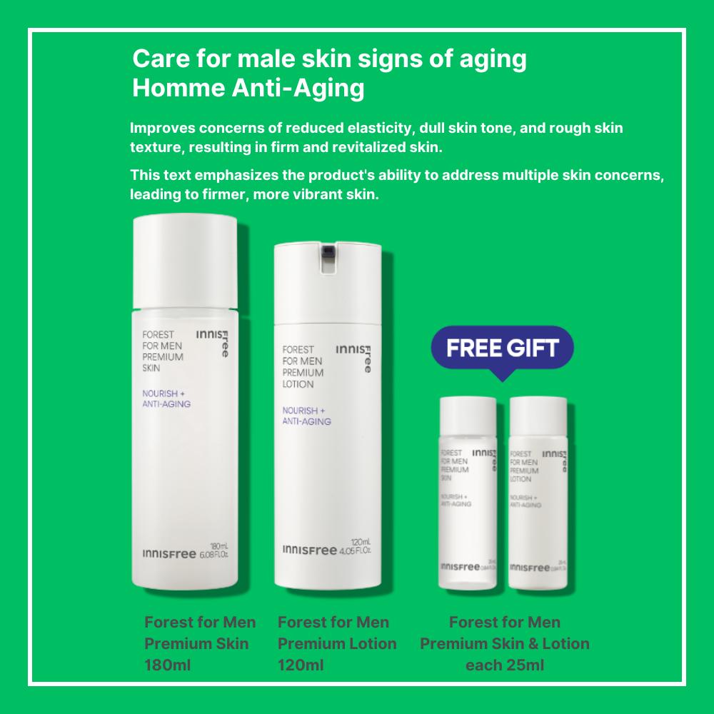 Innisfree Forest for Men Premium Skin Care Set (Skin 180ml, Lotion 120ml, Mini Size Skin & Lotion 25ml Each)