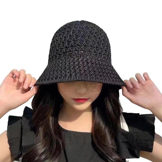 Women Fisherman Hat Hollowed-Out Design Sun Protection Hat Wide Brim Braided Basin Hat Summer Accessory