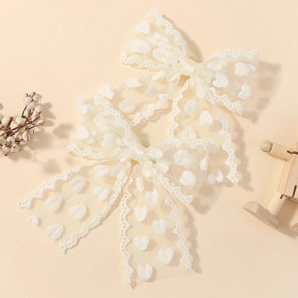 

РАДУЖНЫЕ БАНТЫ 2 шт. Милые вязаные сердечки с бантами Заколки для волос для девочек Сказочные банты Заколки-автоматы Головные уборы Детские аксессуары для волос