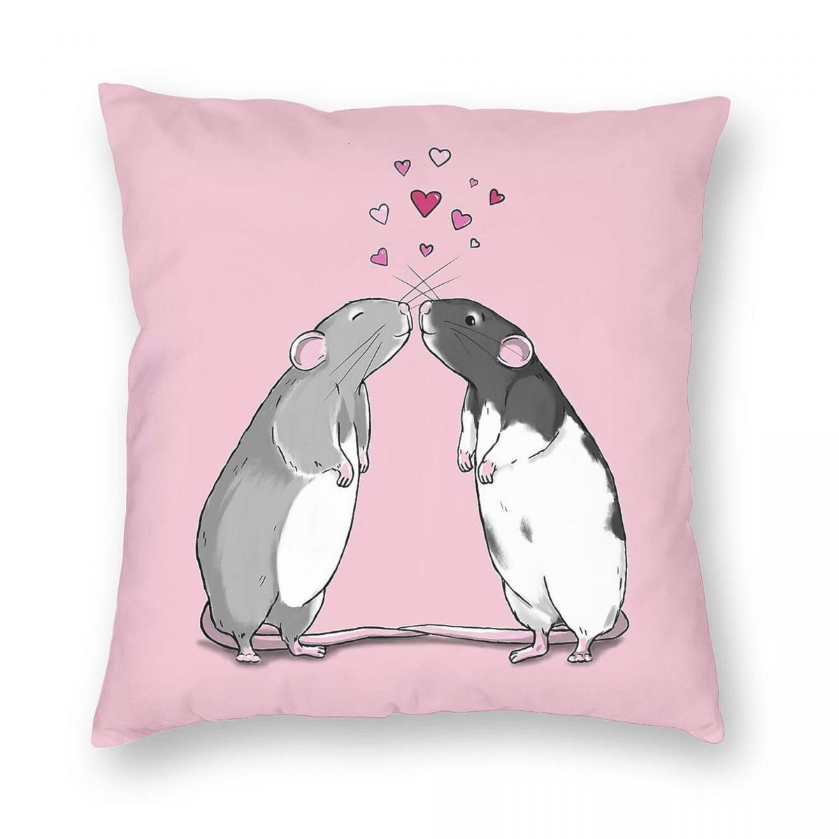 Valentine Rat Kisses Hearts Pillowcase Polyester Linen Velvet Pattern Zip Decor Pillow Case Sofa Seater Cushion Cover 30x30cm