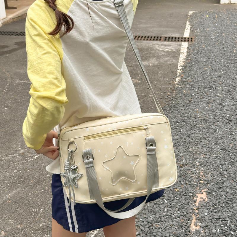 Kawaii Japanese Polka Dot Ita Bag Casual Crossbody Shoulder Bag Cute Anime Badge Display Handbag for Students Girls Daily Use