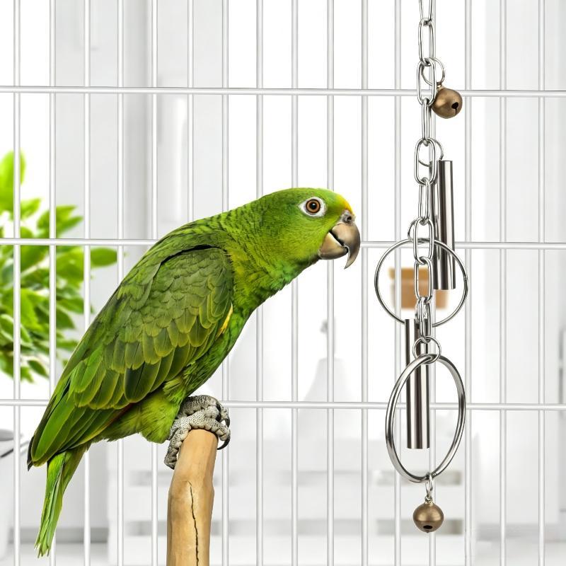 Stainless Steel Parrot Chew Toy Ring Bell Hanging Toy Bird Beak Grinding Toy For Macaw Cockatoo African Grey Cage Accessories