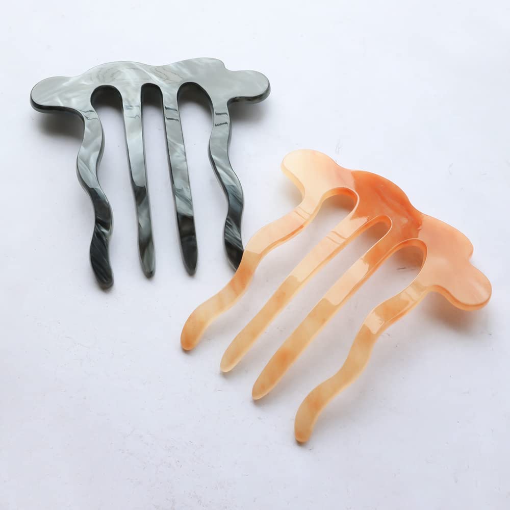 JewelVOX Hair Kanzashi Hair Accessory for Marbled Nuanced Wave Stylish and Popular for Adults Comb, Women, Updo, (Gray)