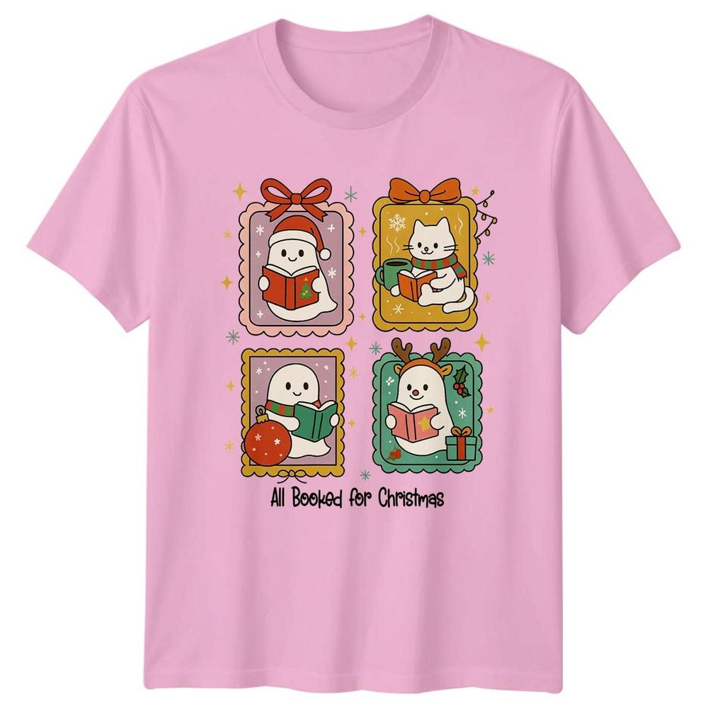 All Booked For Christmas Reading Holidays Graphic Unisexs Unisexs Tee