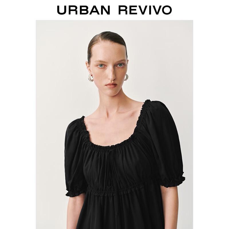 UR2025 Women's Pleated Tie Square Neck Dress