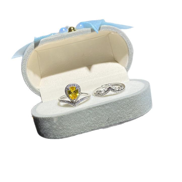 Clear Sky S925 Silver V-Crown Yellow Zircon Drop Ring: Luxury Stackable Double Layer Women's Ring