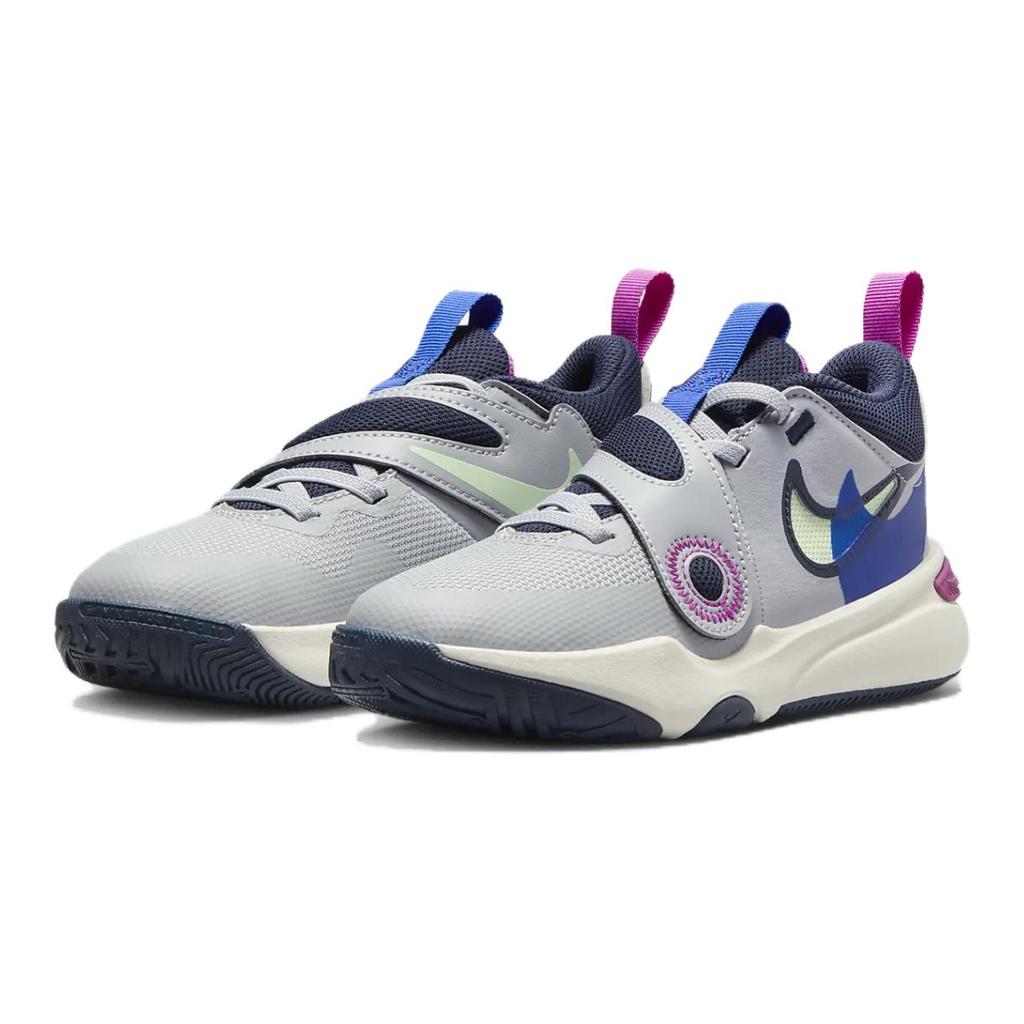 Nike Team Hustle D11 SE PS Wolf Grey Hyper Royal Kids Sneakers Obsidian Vapor-Green FN5006-001