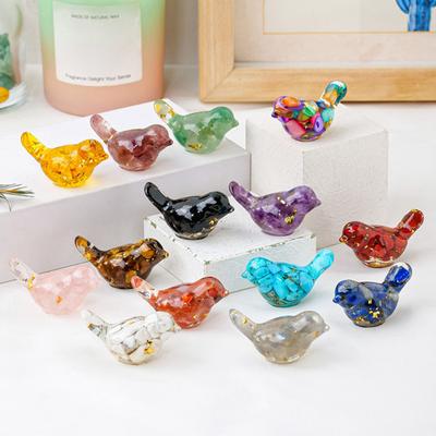 Bunte Vogelfigur aus Naturstein mit positiver Heilenergie, handgeschnitzte Mini-Vogelstatue aus Kunstkristall, Dekoration für Zuhause, Büro, Schreibtisch, Ornament