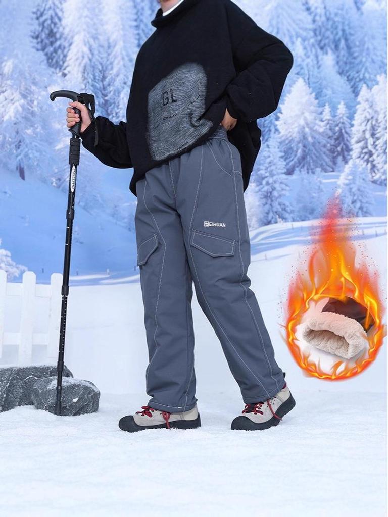 Chłopięce zimowe bawełniane spodnie z podszewką z polaru: Wiatroodporne, Ciepłe, Wodoodporne Luźne Spodnie Sportowe