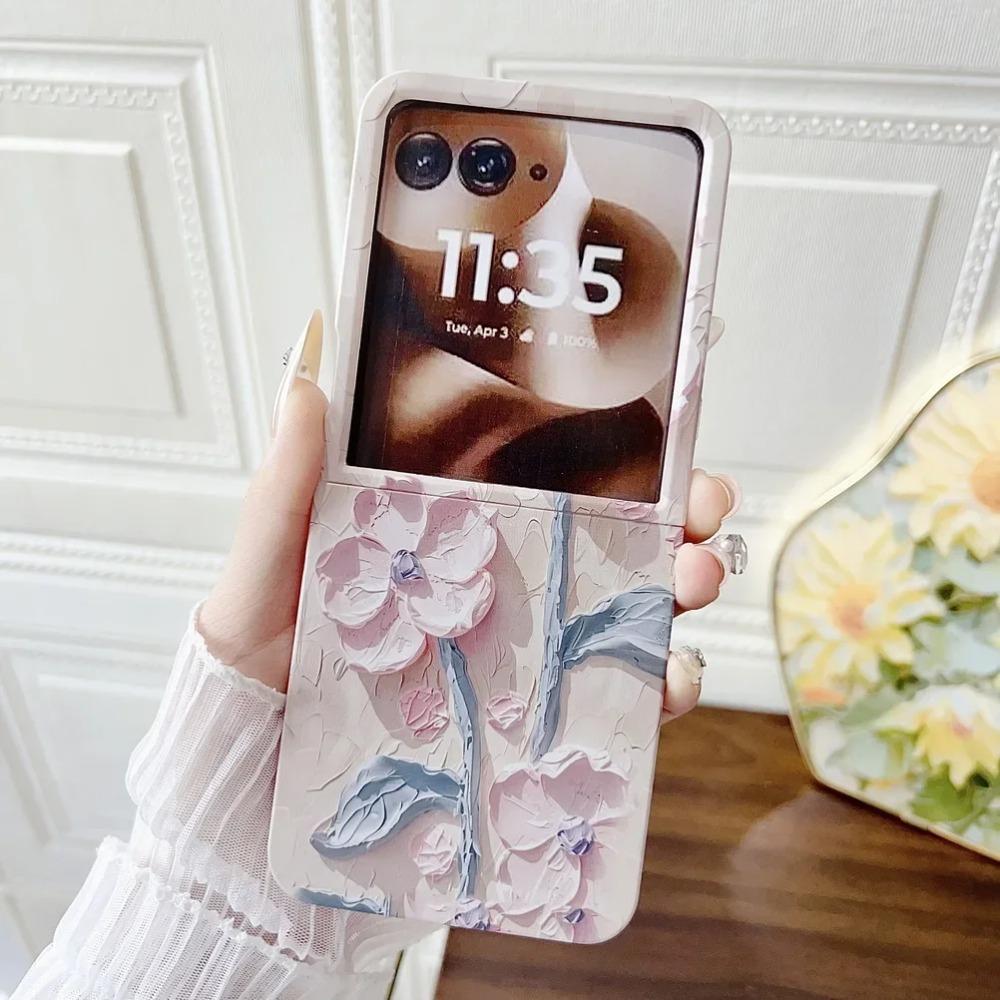 Colorful Embossed Effect Watercolor Flower Phone Case for Motorola Razr 60 Ultra 50 2024 Ultra 2025 Slim Camera Protection Cover