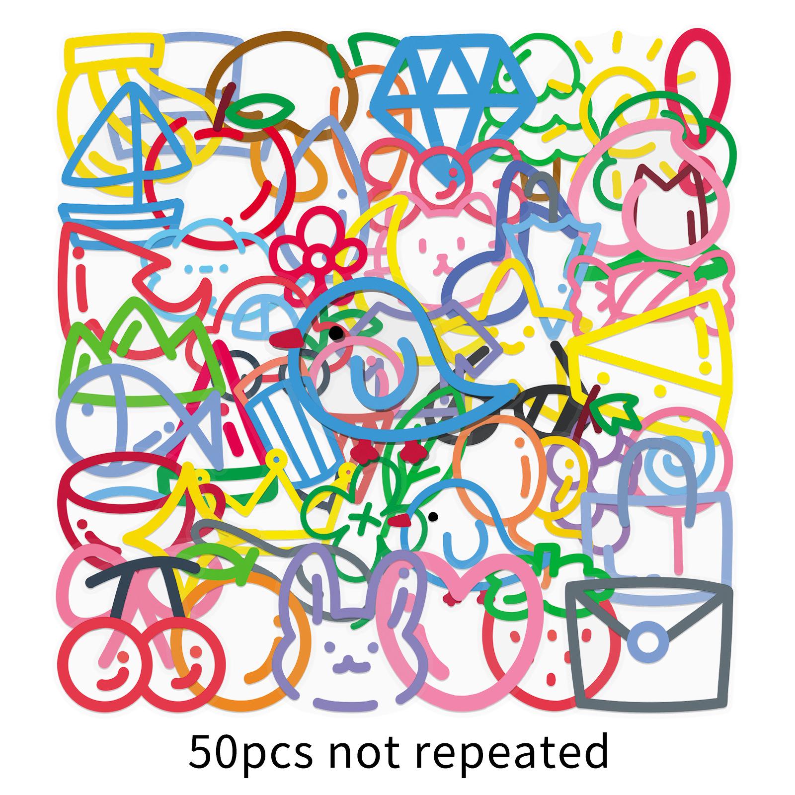 50 Simple Doodle Transparent Stickers - Hand-drawn Cute Line Art for Tablets, Phones, Journals, DIY Projects