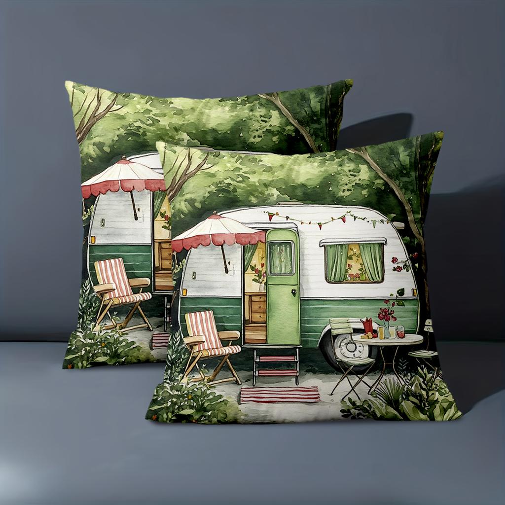 1 Pieces Vintage Camper Patterned Decorative Throw Pillows Polyester pillowcase, sofa decorative cushion cov Headboard Pillow