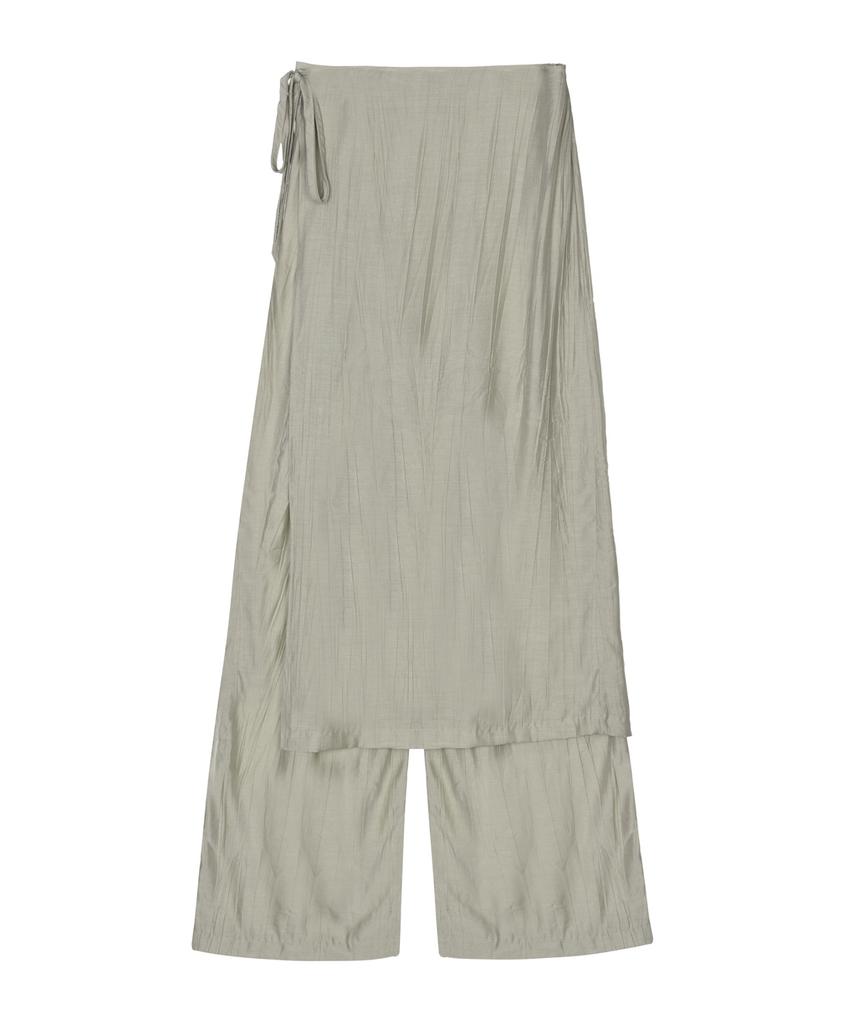Nigaennikol Wrinkle Layered Wrap Skirt Pants_Khaki