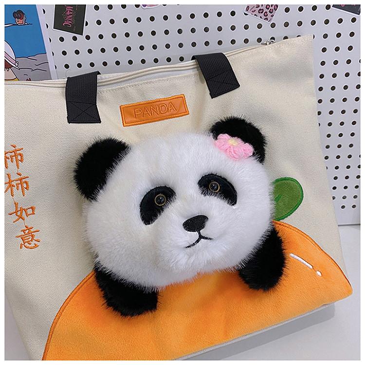 Panda Canvas Tote Bag Large Capacity Street Style For Daily Commute