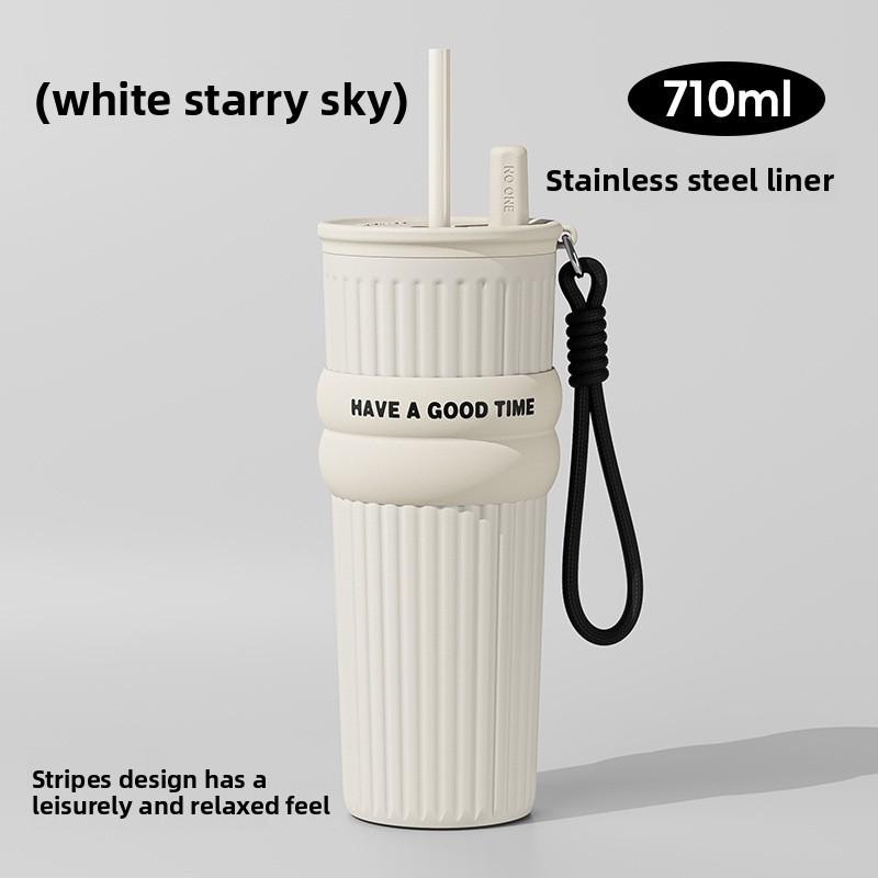 Insulated Travel Mug With Straw For Women Large Capacity Stainless Steel Car Cup For Cold Drinks