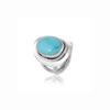 Sterling Silver Turquoise Ring - Oval Blue Gemstone Statement Ring with Rope Border - Boho Southwest Style Women's Jewelry