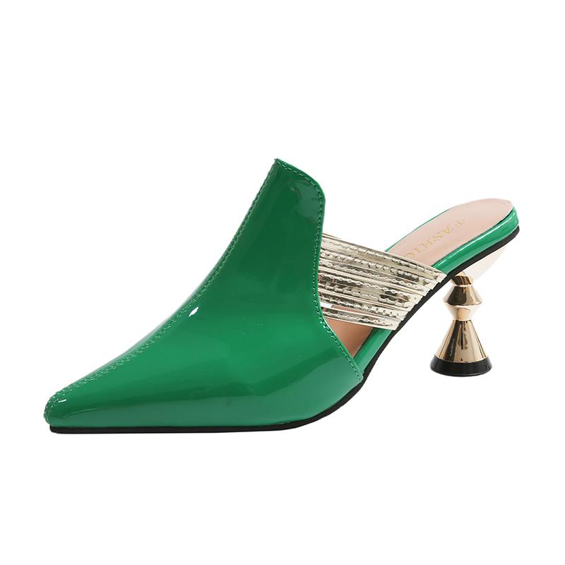 Designer Women Sandals Wedding Party Strange Heels Mules Fashion Rhinestone Slippers Quality PU Pumps Shoes