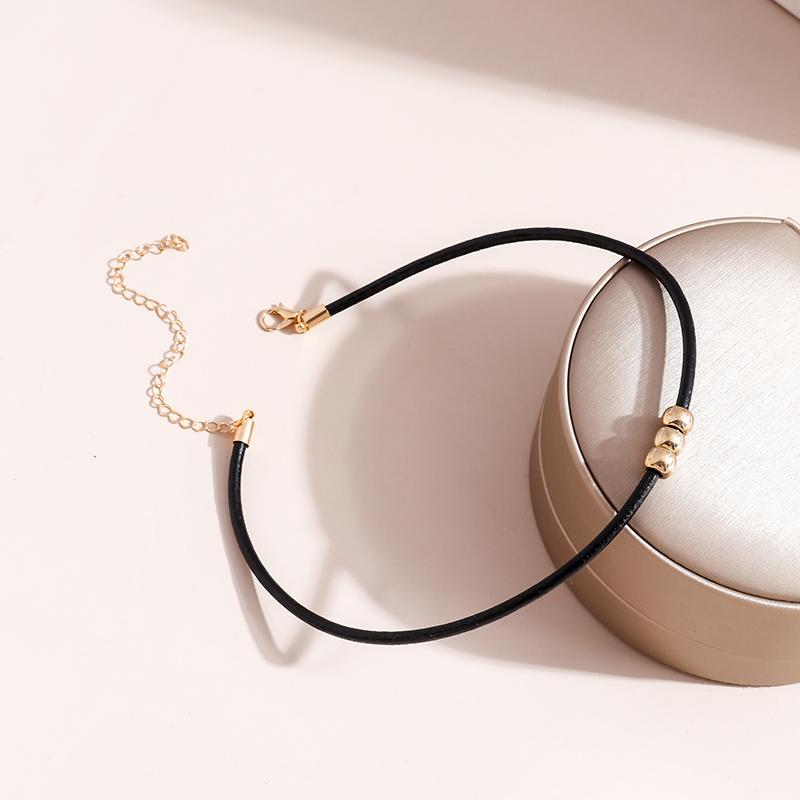 Gothic Style Black Rope Women's Neck Chain Choker Rope Necklaces Gold Color Beads Goth Jewelry Collar For Girl Kpop Chocker