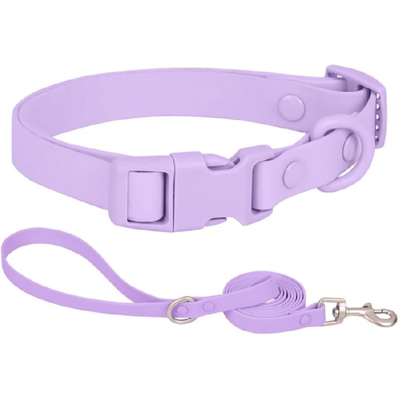 Ovale Waterproof Dog Collar Leash Combo Set, Durable and Easy To Clean, for Small Dogs.(S, Purple)