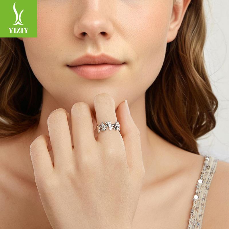 S925 Sterling Silver Circus Open Ring, Personalized Creative Animal Splicing Ring Jewelry