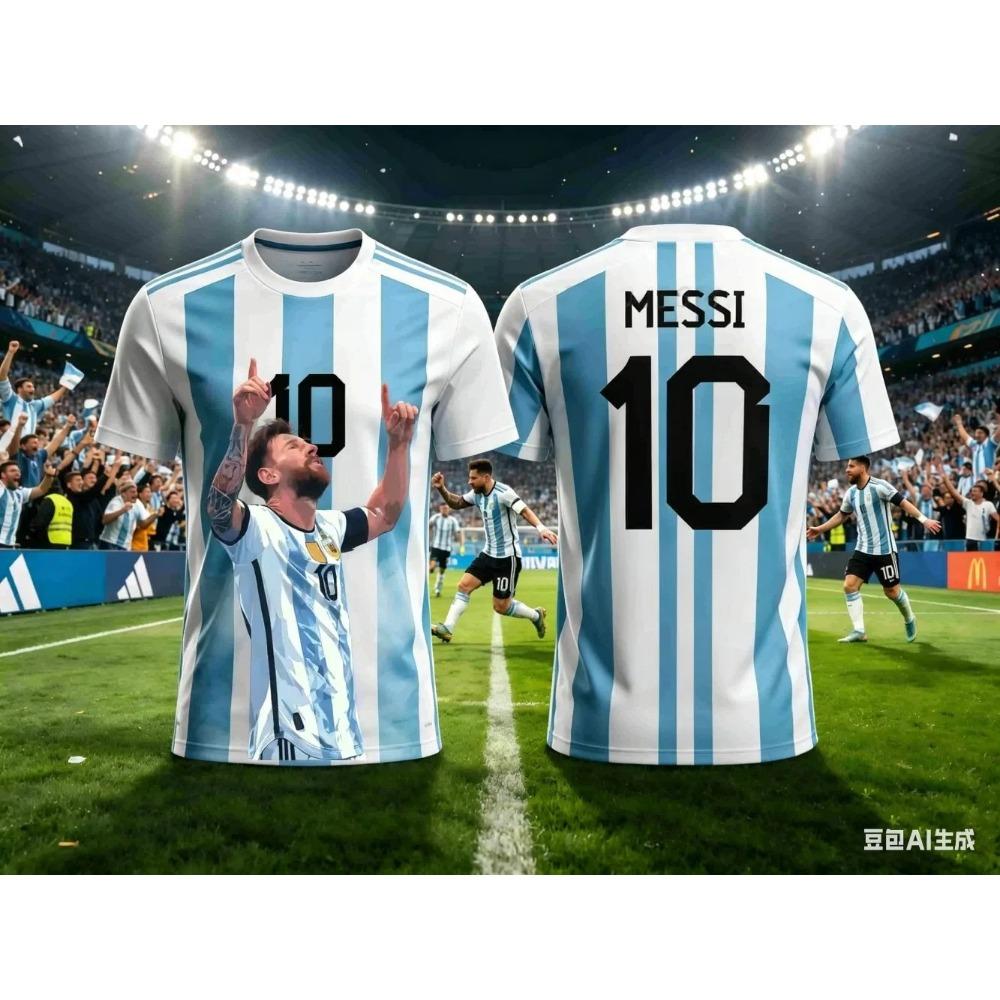 Messi Nr. 10 Argentinien Himmelblau gestreiftes Fußballtrikot Für Kinder Jungen Mädchen Schnelltrocknend Atmungsaktiv Fan Sport Kurzarm Oberteile