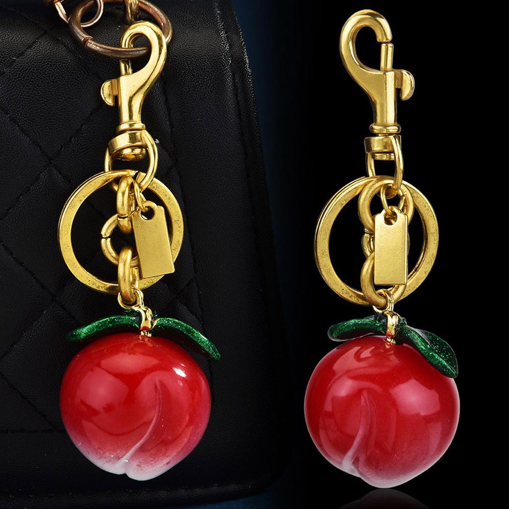 Cute Peach Shaped Keychain Alloy Resin Key Ring Accessory Decorative Bag Hanging Decoration Gift for Women Girls
