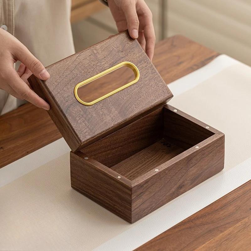 Black Walnut Wooden Tissue Case Luxury Magnetic Attraction Rectangular Tissue Box Aesthetic Boxes Kitchen Storage Organizer
