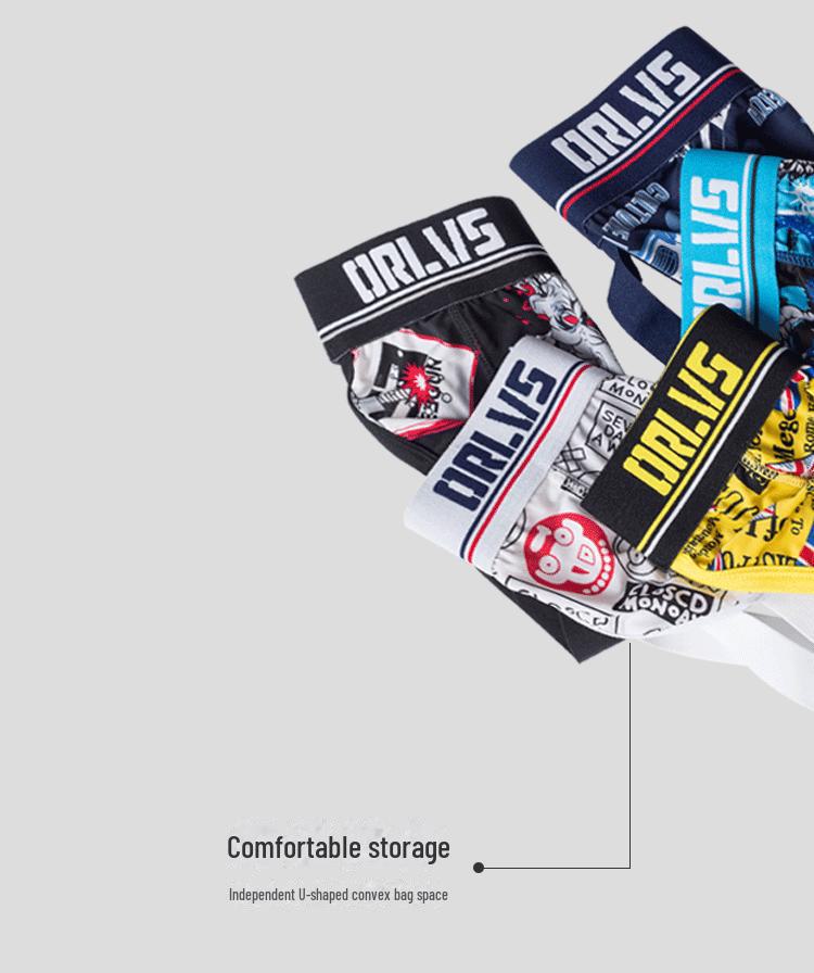 ORLVS Men's Low-Waist U-Convex Ice Silk Printed T-Back Underwear - Gay Sexy Trend 302