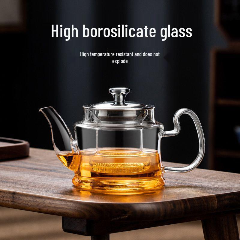 Heat-Resistant Glass Teapot Set with Stainless Steel Infuser and Colored Handle Teacups