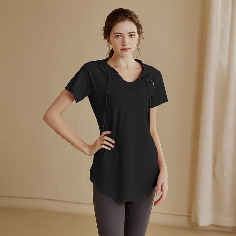 

Женская спортивная футболка с коротким рукавом, быстросохнущая - Дышащая, легкая, облегающая майка для йоги и бега XX-Large чёрный