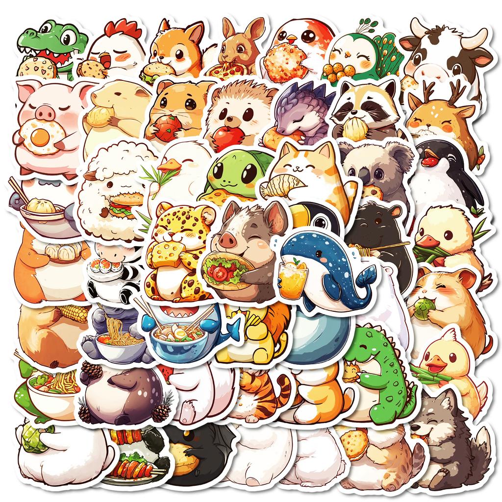 50 Super Cute Hand-Painted Cat Eats Fish Graffiti Stickers Children'S Cartoon Stickers