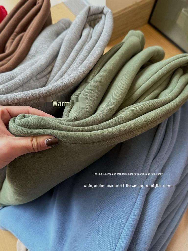 Women's Fleece-Lined Casual Sweatshirt Set: High-End 25, Autumn/Winter, Warm Thickened Sweatpants, Pure Cotton