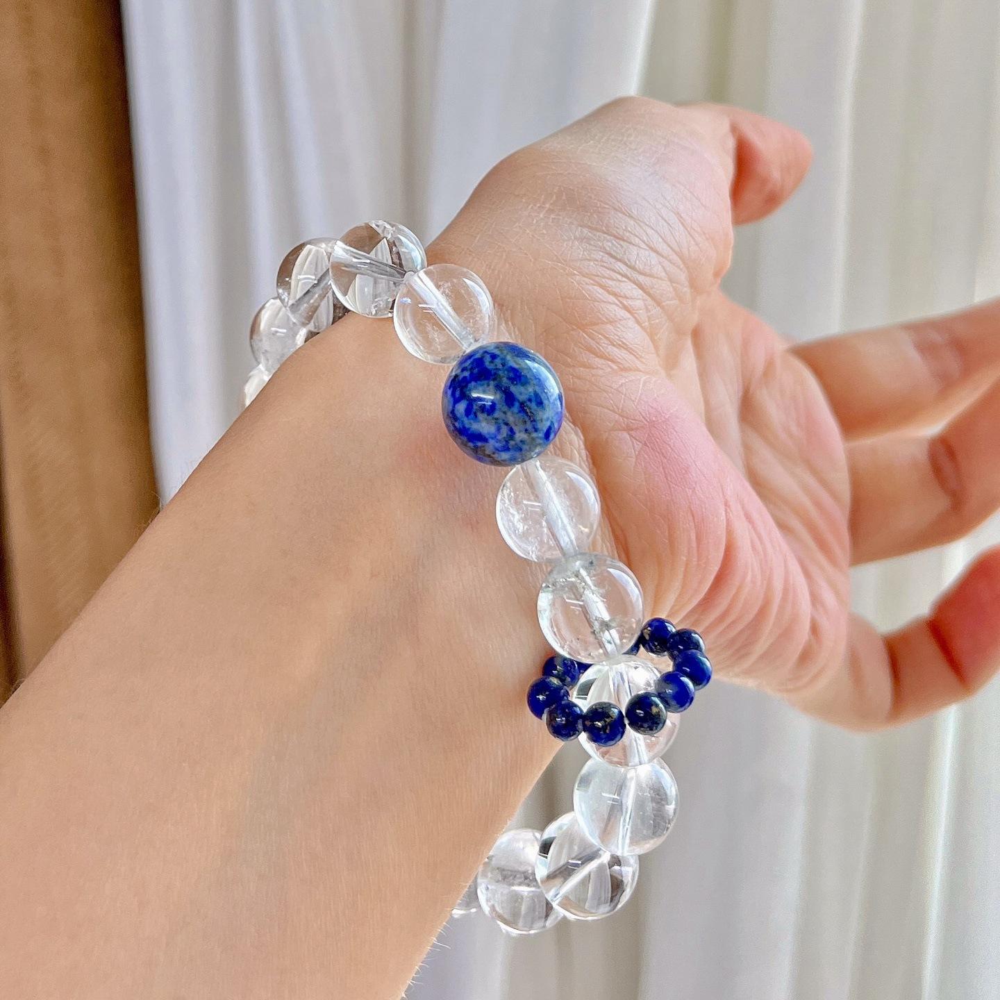 10Mm Natural White Crystal Lapis Lazuli Design Bracelet