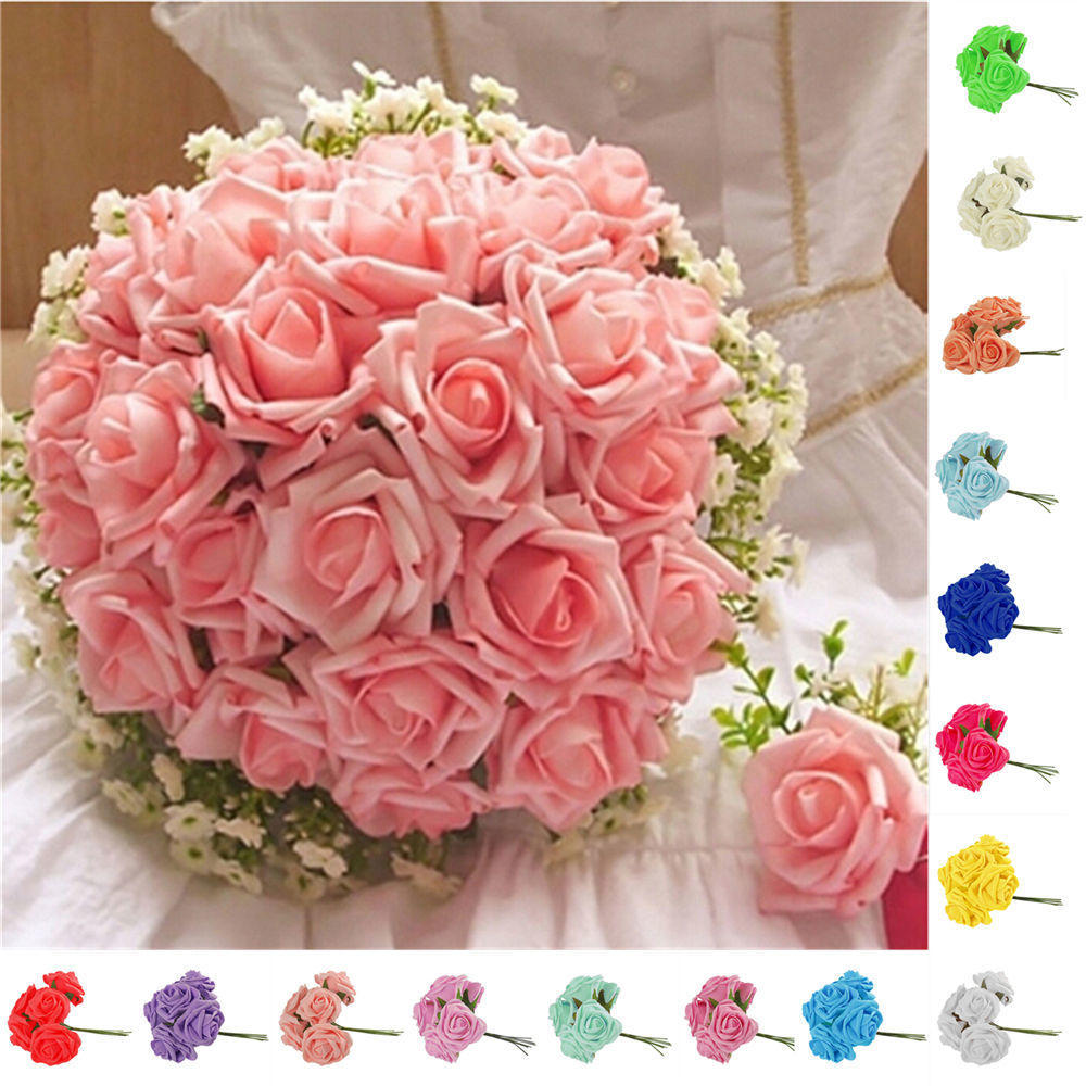 0Pcs Wedding Flowers Foam Roses Artificial Bride Delicate Colorfast Candy