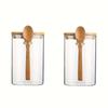 Bamboo Lid with Spoon Sealed Jar Household Glass Storage Jar Tea Jar Coffee Bean Storage Jar Seasoning Jar Milk Powder Jar