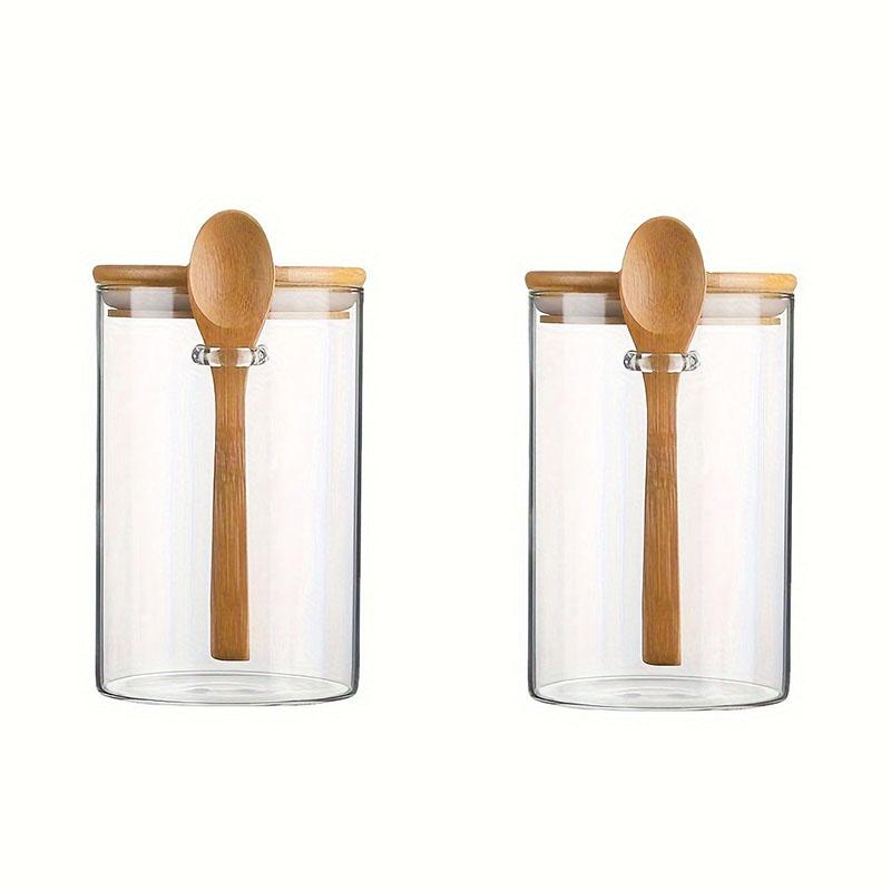 Bamboo Lid with Spoon Sealed Jar Household Glass Storage Jar Tea Jar Coffee Bean Storage Jar Seasoning Jar Milk Powder Jar