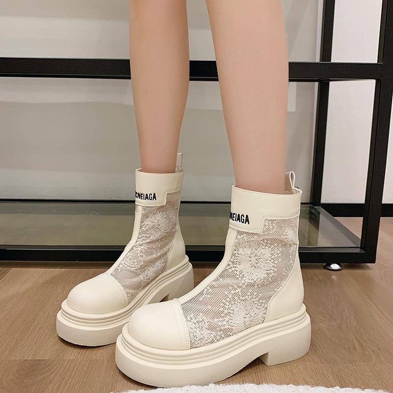 Niche designer models but knee-high Martin boots women's spring and summer new thick-soled handsome alphabet net boots short boots tide